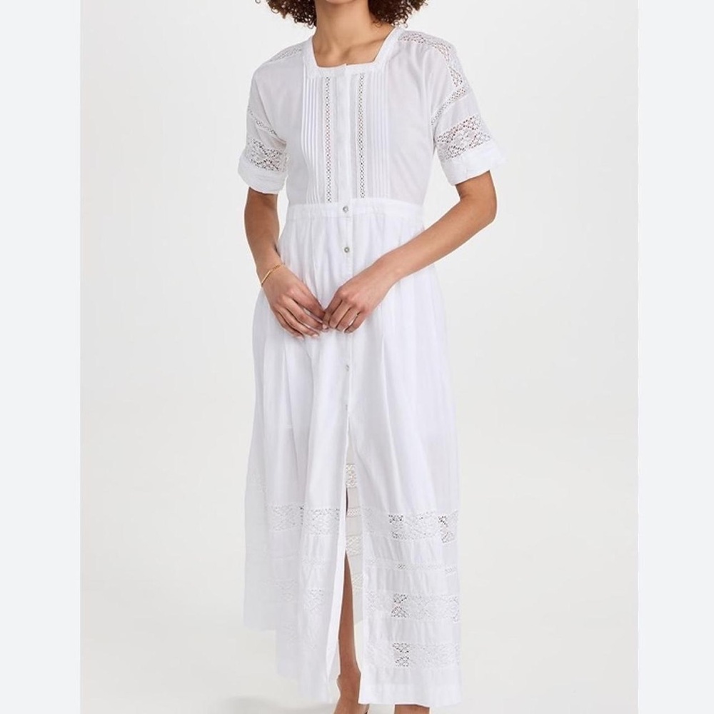 LoveShackFancy Edie White Lace Detail Dress